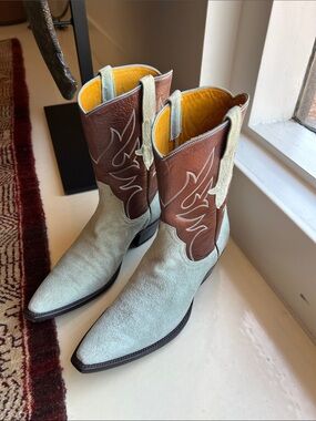 Stallion Two-Tone Suede & Leather Western Boots - Brown & Light Gray